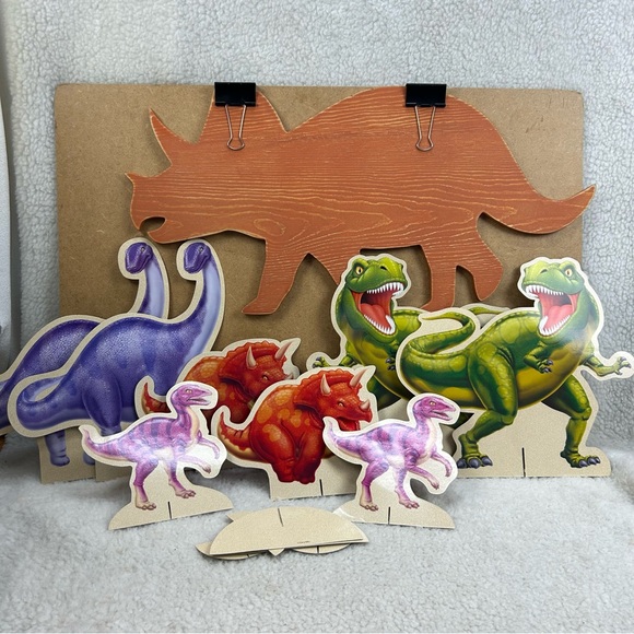 Dinosaur Party or room decor centerpieces & wooden Triceratops 9 pieces total - Picture 1 of 14